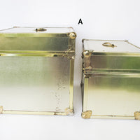 Metallic Chrome and Brass Sheet Metal Wood Trunks (Each Sold Separately)