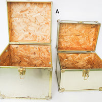 Metallic Chrome and Brass Sheet Metal Wood Trunks (Each Sold Separately)