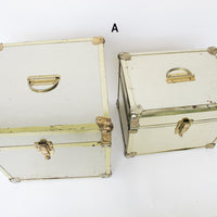 Metallic Chrome and Brass Sheet Metal Wood Trunks (Each Sold Separately)