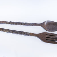 Made in the Philippines Carved Wood Fork and Spoon Wall art Vintage