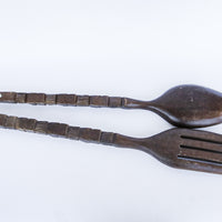 Made in the Philippines Carved Wood Fork and Spoon Wall art Vintage