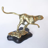 Mounted Brass Cougar Sculpture Figure Vintage