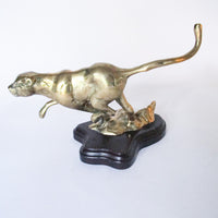Mounted Brass Cougar Sculpture Figure Vintage