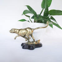 Mounted Brass Cougar Sculpture Figure Vintage