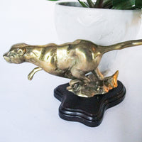 Mounted Brass Cougar Sculpture Figure Vintage