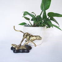 Mounted Brass Cougar Sculpture Figure Vintage