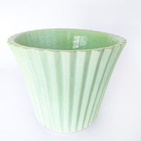 midcentury seafoam green textured waved ceramic plant pot