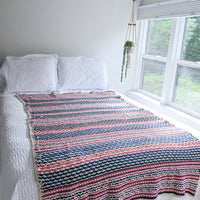 Knitted Scandinavian Style Blanket Pink Navy and White