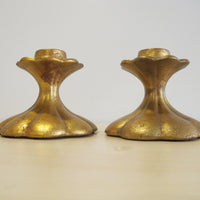 Candlestick Holders Gold Painted Ceramic 552 USA signed Vintage Freeman McFarlin pottery