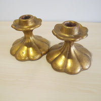 Candlestick Holders Gold Painted Ceramic 552 USA signed Vintage Freeman McFarlin pottery