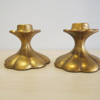 Candlestick Holders Gold Painted Ceramic 552 USA signed Vintage Freeman McFarlin pottery