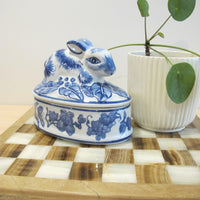 Porcelain Bunny Rabbit Box Blue and White Porcelain