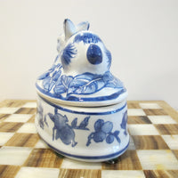 Porcelain Bunny Rabbit Box Blue and White Porcelain