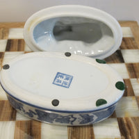 Porcelain Bunny Rabbit Box Blue and White Porcelain