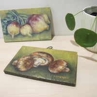 Framed Still Life Painting Art on Wood Mushroom and Radish