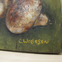 Framed Still Life Painting Art on Wood Mushroom and Radish