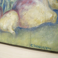 Framed Still Life Painting Art on Wood Mushroom and Radish