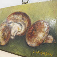 Framed Still Life Painting Art on Wood Mushroom and Radish