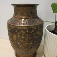 Cast Enameled Brass Vase Antique Made in Japan