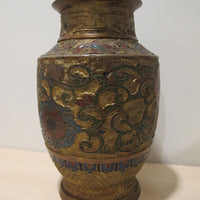 Cast Enameled Brass Vase Antique Made in Japan