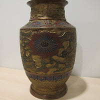Cast Enameled Brass Vase Antique Made in Japan