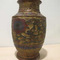 Cast Enameled Brass Vase Antique Made in Japan