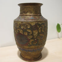 Cast Enameled Brass Vase Antique Made in Japan