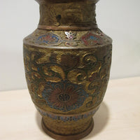 Cast Enameled Brass Vase Antique Made in Japan
