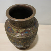 Cast Enameled Brass Vase Antique Made in Japan