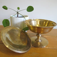 Brass Pedestal Serving Candy Dish Etched Vintage