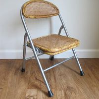 Vintage Folding Cane Kids Chair – Chrome Frame Child’s Folding Seat