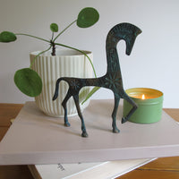 Vintage Oxidized Brass Horse Figurine – Patina Equestrian Sculpture Decor