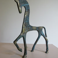 Vintage Oxidized Brass Horse Figurine – Patina Equestrian Sculpture Decor