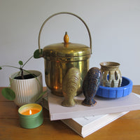 Vintage Pyrex & Brass Mid-Century Ice Bucket with Lid – Retro Barware Serving Accessory