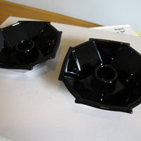 French Amethyst Black Glass Candle Holders and Dish – Vintage Decorative Glassware (Sold Individually)