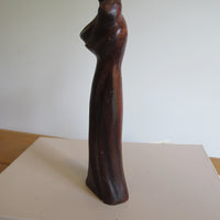 Vintage Signed Carved Wood Figure – Woman and Child Sculpture Folk Art Statue