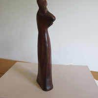 Vintage Signed Carved Wood Figure – Woman and Child Sculpture Folk Art Statue