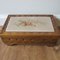 Vintage Mexican Tile & Carved Wood Jewelry Box with Mirror – Handcrafted Folk Art Keepsake Box
