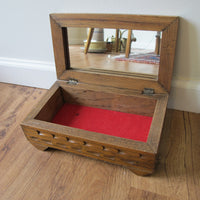 Vintage Mexican Tile & Carved Wood Jewelry Box with Mirror – Handcrafted Folk Art Keepsake Box