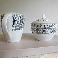 Vintage Mikasa Paris Scenes Sugar Bowl & Creamer Set – Porcelain French Café Collection