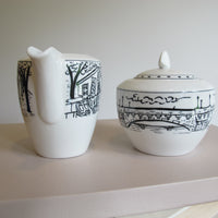 Vintage Mikasa Paris Scenes Sugar Bowl & Creamer Set – Porcelain French Café Collection