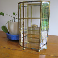 Mirrored Brass and Glass Miniature Curio Cabinet Wall Shelf