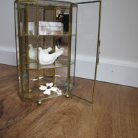 Mirrored Brass and Glass Miniature Curio Cabinet Wall Shelf