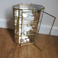 Mirrored Brass and Glass Miniature Curio Cabinet Wall Shelf