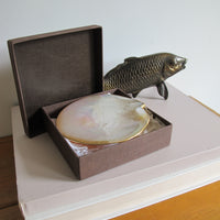 Shell Caviar Dish Mother of Pearl Indonesia With Gold Trim and Legs