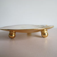 Shell Caviar Dish Mother of Pearl Indonesia With Gold Trim and Legs