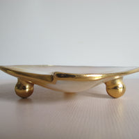 Shell Caviar Dish Mother of Pearl Indonesia With Gold Trim and Legs