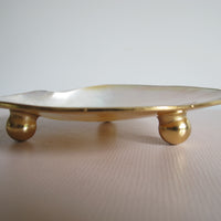 Shell Caviar Dish Mother of Pearl Indonesia With Gold Trim and Legs