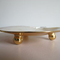 Shell Caviar Dish Mother of Pearl Indonesia With Gold Trim and Legs