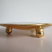 Shell Caviar Dish Mother of Pearl Indonesia With Gold Trim and Legs